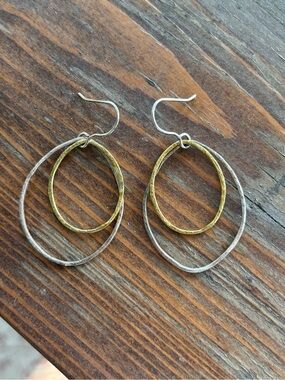 Sterling Silver and Brass Large Drop Earrings